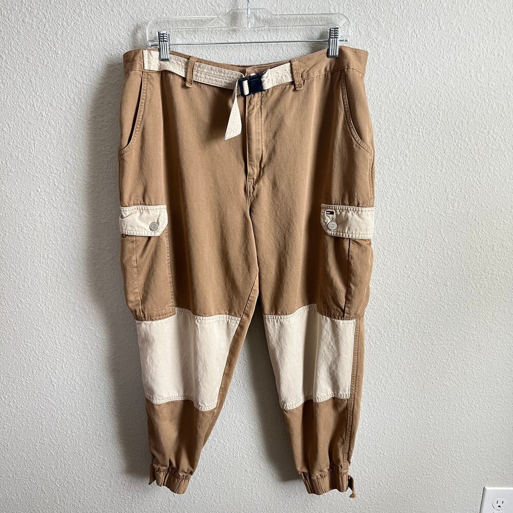 Tommy Hilfiger Tan Two Tone Cargo Pants Women's 32 High Rise Jogger Color Block - Picture 2 of 7